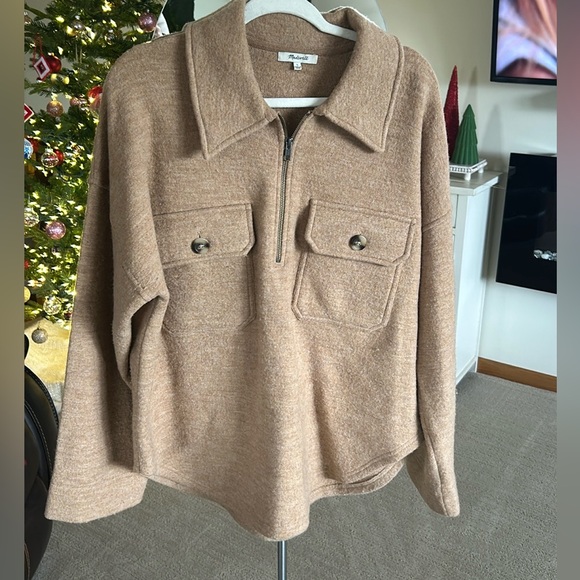 Madewell Heather Toffee Boiled Wool Half Zip Pullover Sweater. - Picture 2 of 3